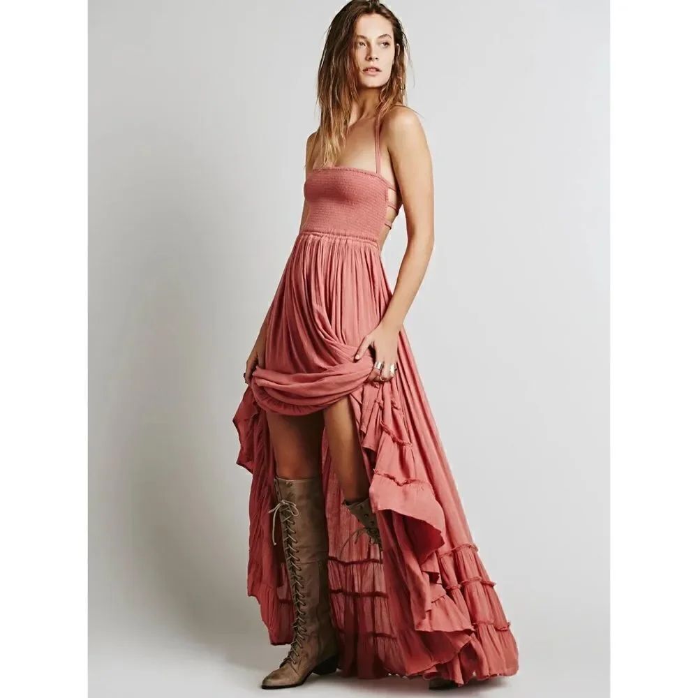 Hippie Backless Halter Dress